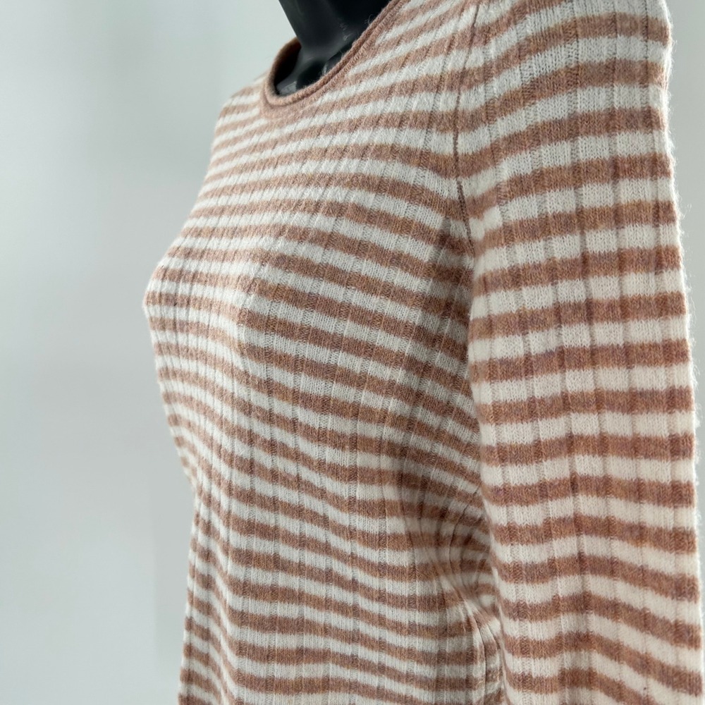 Madewell Womens Striped Ribbed Knit Long Sleeve Crew Neck Sweater‎ XXS Tan White - Picture 4 of 16